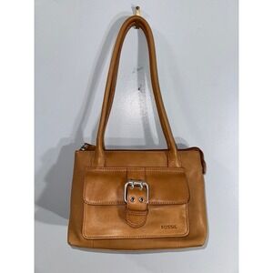 Fossil vintage Y2K tan leather satchel shoulder bag buckle‎ wallet small